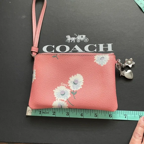 Coach Pink Floral Wristlet including 2 silver charms - Picture 2 of 4
